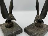 pair of antique bronze eagle bookends on marble bases