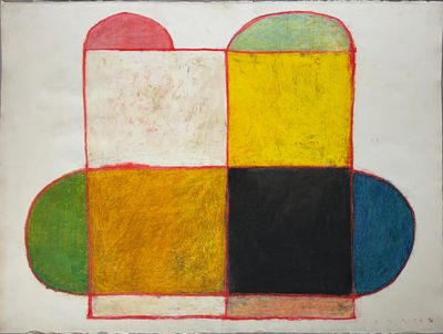 une image représentant un dessin d'un objet multicolore sur une surface blanche