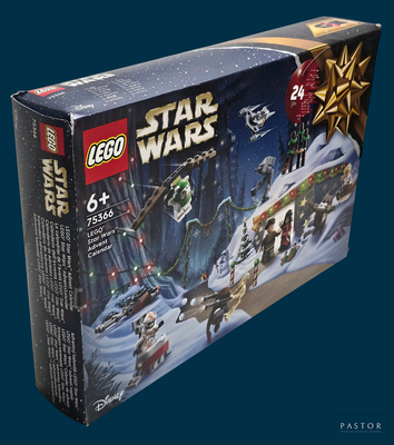 une boîte de jouets Lego Star Wars sur fond bleu