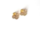 gold plated skull stud earrings with citrine crystals