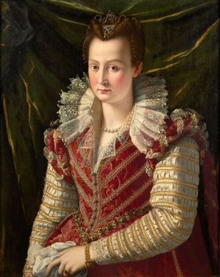 Portrait d'une femme en robe rouge