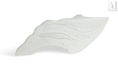 une sculpture blanche représentant un coquillage, posée sur une surface blanche