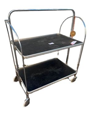 Table desserte roulante en métal chromé et plastique noir, v…