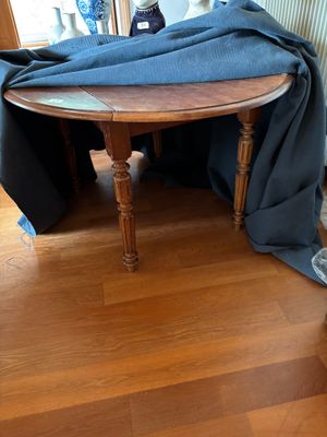 an image of a table with a blue cloth on it