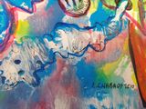 a picture of a painting of a person on a surfboard