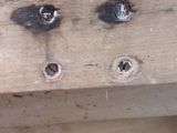 a close up of a piece of wood with holes in it