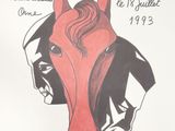 tableau représentant un cheval rouge coiffé d'une couronne