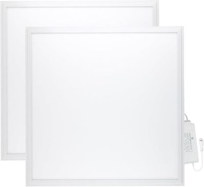 two white led panel lights on a white background