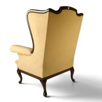 Bergère à oreille en bois à décor godronné, garni de tissu b… (photo 2)