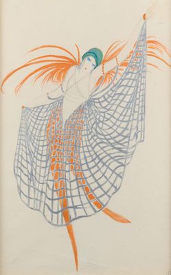 an image of a drawing of a woman in a dress with orange hair