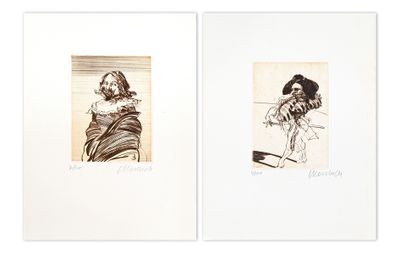 deux dessins représentant un homme et une femme assis sur un canapé