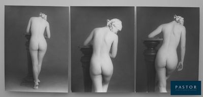 une photo en noir et blanc représentant trois nus dans trois poses différentes