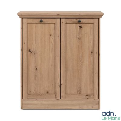 une image d'un meuble en bois avec deux portes et un tiroir