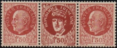 a stamp with three heads of men on them on a black background