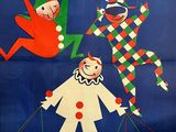 a poster advertising a circus show with clowns and clowns on skis