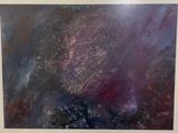 peinture abstraite représentant un fond violet et bleu avec une bordure noire
