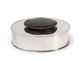 an image of a silver plate with a chocolate covered cookie in it