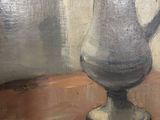 a painting of flowers in a vase on a table