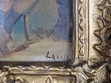 a painting of a woman reading a book in a gold frame