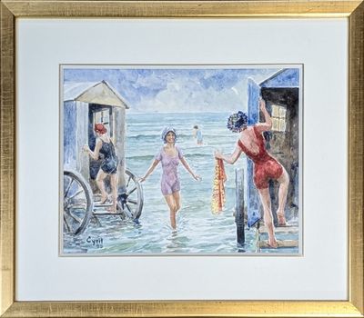 un tableau représentant trois femmes sortant de l'eau