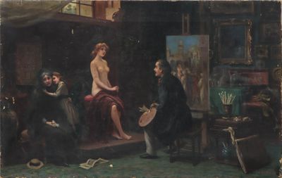 an image of a painting of a naked woman sitting on a chair