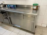 a stainless steel counter with a pot on it