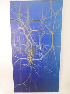 abstract photograph of a blue and green painting with a white frame