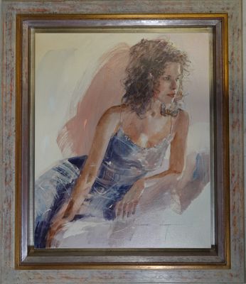 CHRISTINE COMYNE (1957-) Portrait de jeune-femme en robe ble…