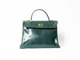 hermes handbag in green leather with gold hardware