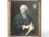 tableau représentant un homme vêtu d'un manteau noir, tenant un livre dans la main droite