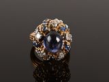 a sapphire and diamond clusterer ring