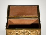 an antique brass - plated box on a white background