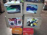 many boxes of shoes stacked on top of each other in a warehouse