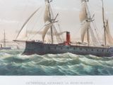 painting of a large ship in the ocean with a lot of sails