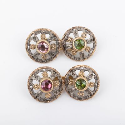 Paire de boutons de manchette, péridots et pierres roses, mo…