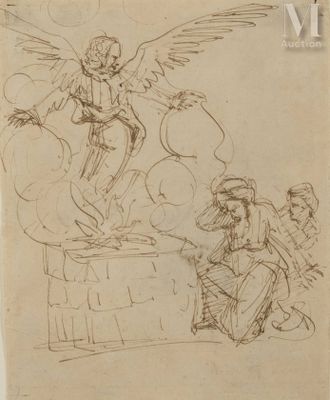 an image of a drawing of an angel and a man sitting on a bench
