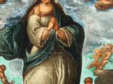 an image of a painting of the virgin surrounded by angels