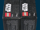 two boxes of lego star wars sit side by side on a blue background