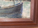 a picture of a painting of a boat in the water