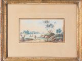 une image d'un tableau représentant un paysage dans un cadre doré