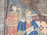 a painting of a man and a woman sitting on a bench