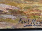 une peinture à l'huile représentant un mouton couché dans un champ