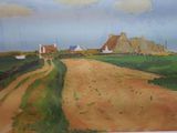 une peinture d'un chemin de terre au milieu d'un champ