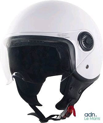 un casque blanc sur fond blanc, avec l'inscription « adn le manns »