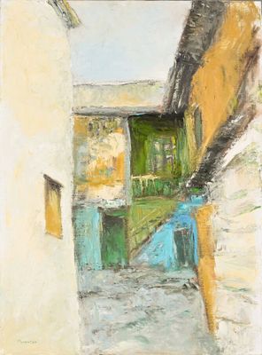 Jean TAVERNIER (né en 1935) Cour de ferme en Bresse Huile su…