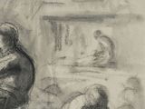 a drawing of a man and a woman sitting on a bench