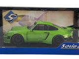 the green car is in the box with the logo on it