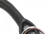 an image of a close up of a black leather belt with a silver ring