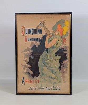 une vieille affiche représentant une femme en robe verte tenant un parapluie