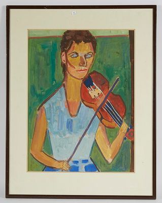 tableau représentant une femme tenant un violon dans la main droite